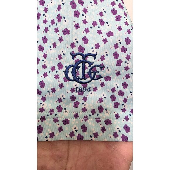 FootJoy Mens Floral Print Golf Polo Shirt Light Blue & Purple Size L - Picture 4 of 6